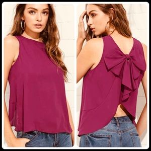 Fuchsia back bow sleeveless top